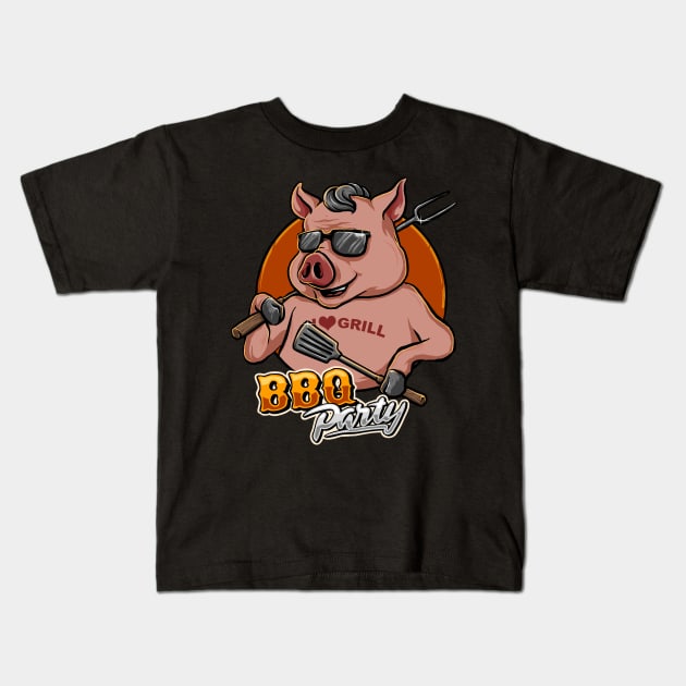 bbq party grill pig Kids T-Shirt by grudjig